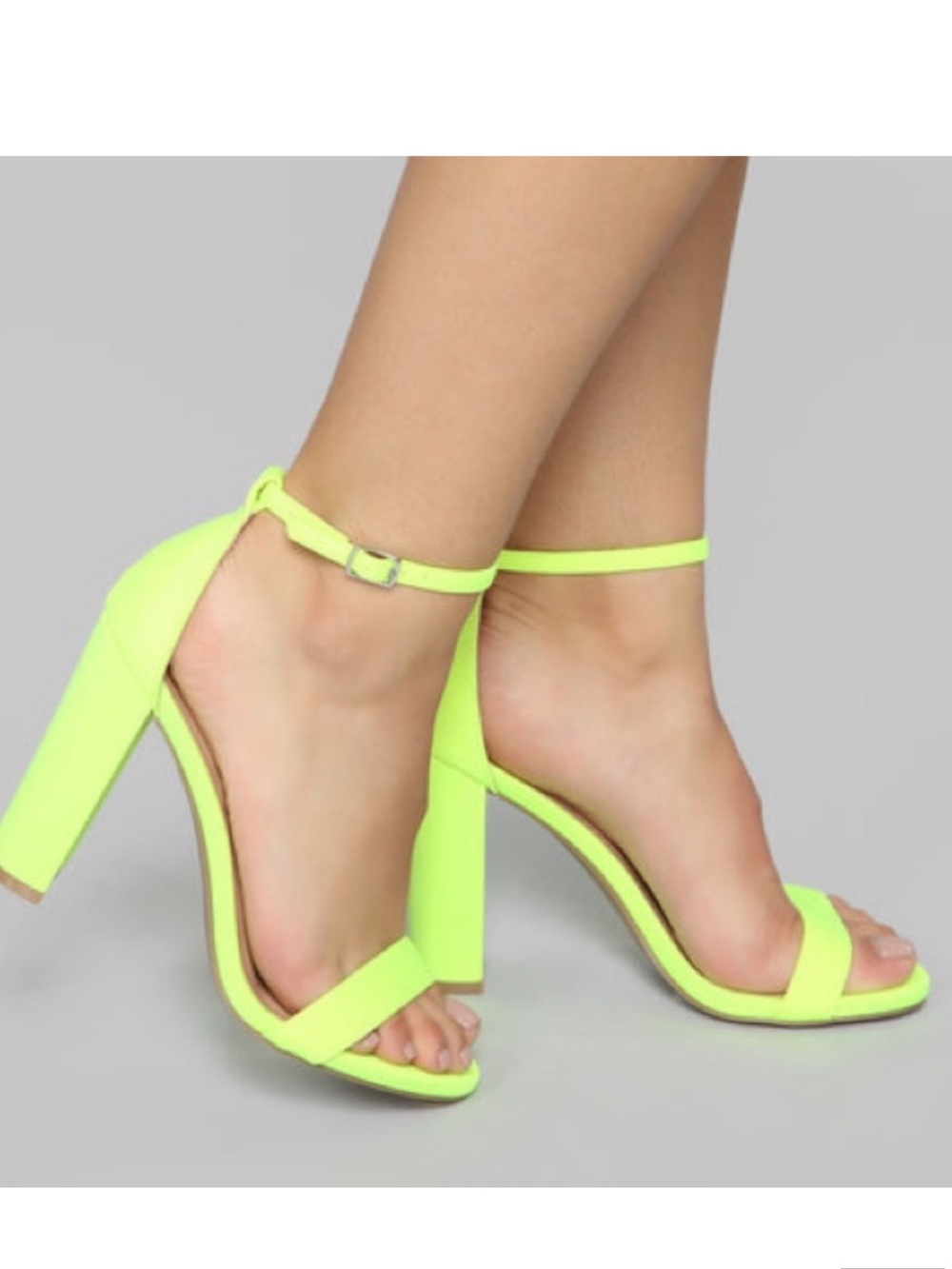 Neon Yellow Ankle Strap Block Heel Sandals - Women